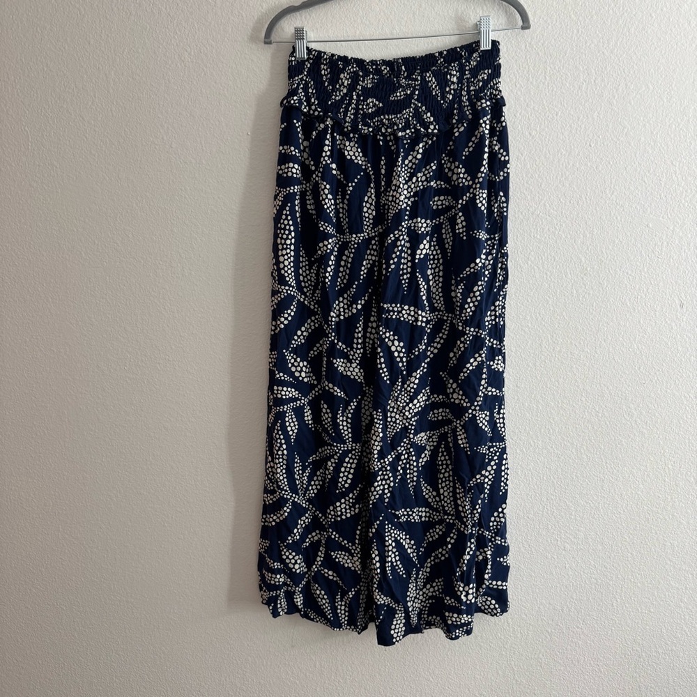 Caribbean Joe Women’s Navy and White Palazzo Printed Beach Pants Size Large - Picture 2 of 5